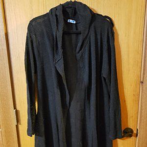 Long Black Open-Weave Knit Sweater